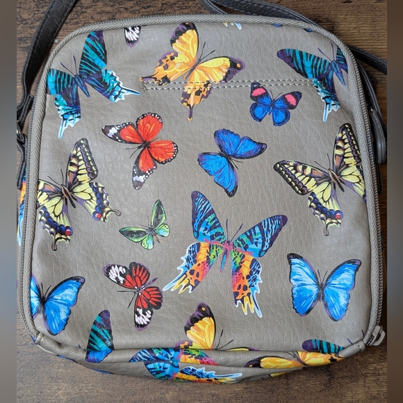 MultiSac Grey Butterfly Burst Zip Around Crossbody Bag, NWT - Picture 4 of 12